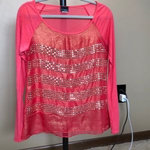Coral blouse with gold beading